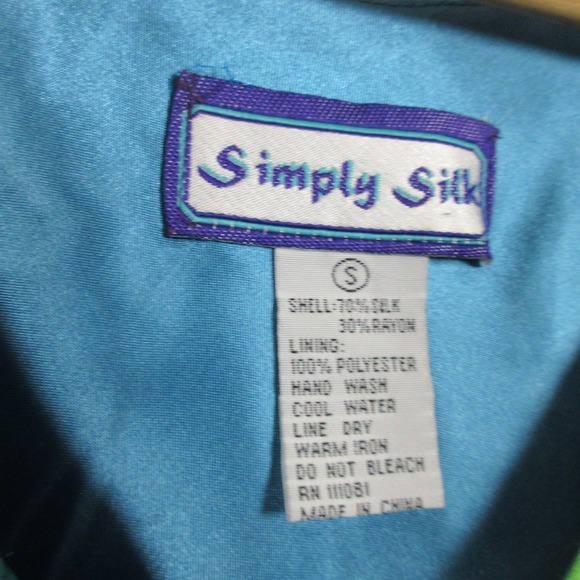 Simply Silk Watercolor Silk Vacation Dress S Blue Art Ruffle Hem Vtg y2k 124 - Picture 2 of 11